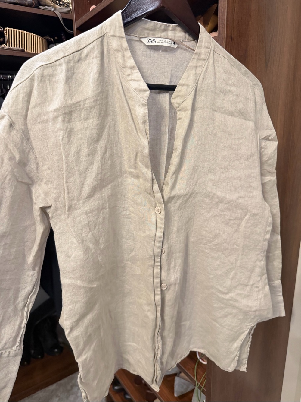 ZARA women Cream Linen Button-Up Shirt
